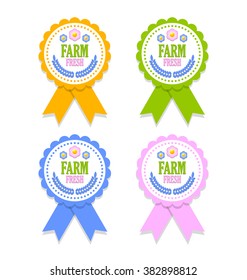 Farm fresh rosettes placed on white background