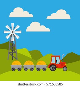 farm fresh tractor icon vector illustration design