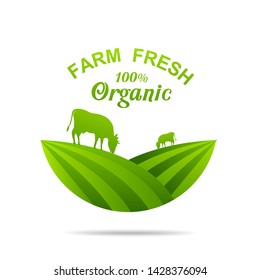 Farm fresh of vector emblems and stickers . Farming and agriculture, organic food, locally grown design elements for product packaging