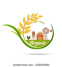 Farm fresh of vector emblems and stickers . Farming and agriculture, organic food, locally grown design elements for product packaging