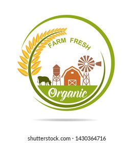 Farm fresh of vector emblems and stickers . Farming and agriculture, organic food, locally grown design elements for product packaging