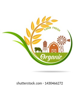 Farm fresh of vector emblems and stickers . Farming and agriculture, organic food, locally grown design elements for product packaging