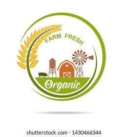 Farm fresh of vector emblems and stickers . Farming and agriculture, organic food, locally grown design elements for product packaging