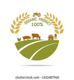 Farm fresh of vector emblems and stickers . Farming and agriculture, organic food, locally grown design elements for product packaging