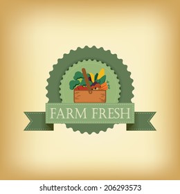 Farm fresh vegetable basket product badge. Eps10 vector illustration.