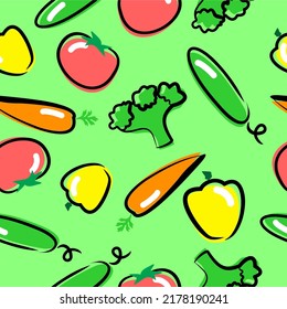 Granja de verduras frescas sin soldadura. Ilustración de un estilo de esbozo vectorial. verduras en un estilo minimalista. tomates vectoriales, pepinos, brócoli, zanahorias. fondo vegetariano