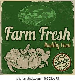 Farm fresh vintage grunge retro poster, vector illustration