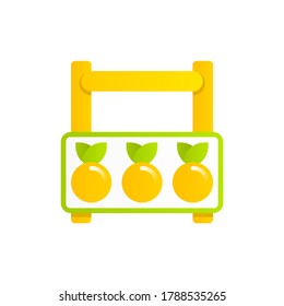 Farm Fruit Basket Icon in Flat Icon Style with Orange and Green Color for Apps Icon