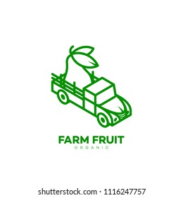 Farm fruit logo design template in linear style. Vector illustration.