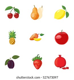 Farm fruits icons set. Cartoon illustration of 9 farm fruits vector icons for web