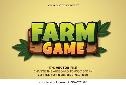 efeito de texto do jogo de farm vetor divertido 3D editável para o jogo