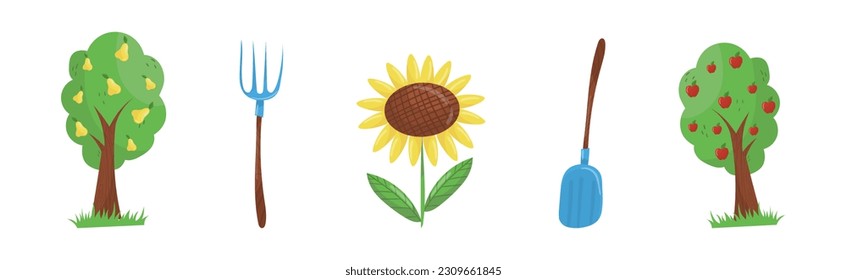 Farm and Garden Items and Object Vector Set