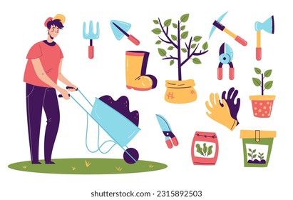 Farm garden tools isolated concept set. Vector design graphic illustration
