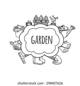 Farm and garden tools sketch bubbles vector illustration