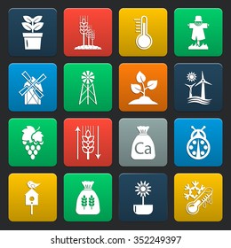 farm, gardening 16 icons universal set for web and mobile flat