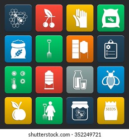 farm, gardening 16 icons universal set for web and mobile flat