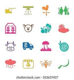 farm, gardening 16 icons universal set for web and mobile flat