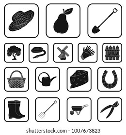 Farm and gardening black icons in set collection for design. Farm and equipment vector symbol stock web illustration.