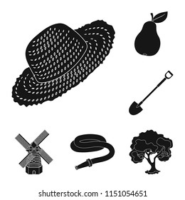 Farm and gardening black icons in set collection for design. Farm and equipment vector symbol stock web illustration.