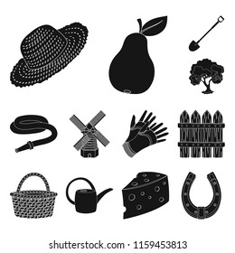 Farm and gardening black icons in set collection for design. Farm and equipment vector symbol stock web illustration.