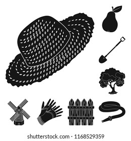 Farm and gardening black icons in set collection for design. Farm and equipment vector symbol stock web illustration.