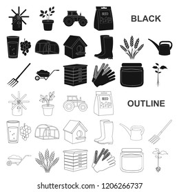 Farm and gardening black icons in set collection for design. Farm and equipment vector symbol stock web illustration.