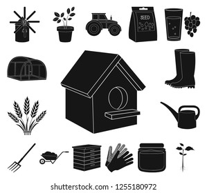 Farm and gardening black icons in set collection for design. Farm and equipment vector symbol stock web illustration.