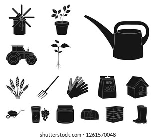 Farm and gardening black icons in set collection for design. Farm and equipment vector symbol stock web illustration.