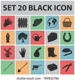 Farm and gardening black icons in set collection for design. Farm and equipment vector symbol stock web illustration.