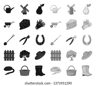 Farm and gardening black.mono icons in set collection for design. Farm and equipment vector symbol stock web illustration.