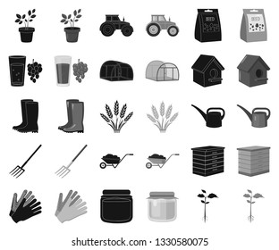 Farm and gardening black,monochrome icons in set collection for design. Farm and equipment vector symbol stock web illustration.