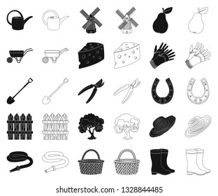 Farm and gardening black,outline icons in set collection for design. Farm and equipment vector symbol stock web illustration.