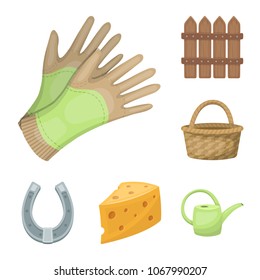 Farm and gardening cartoon icons in set collection for design. Farm and equipment vector symbol stock web illustration.