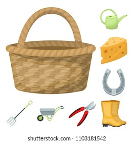 Farm and gardening cartoon icons in set collection for design. Farm and equipment vector symbol stock web illustration.