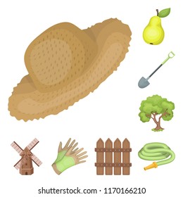 Farm and gardening cartoon icons in set collection for design. Farm and equipment vector symbol stock web illustration.