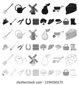 Farm and gardening cartoon icons in set collection for design. Farm and equipment vector symbol stock web illustration.