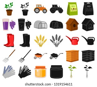 Farm and gardening cartoon,black icons in set collection for design. Farm and equipment vector symbol stock web illustration.