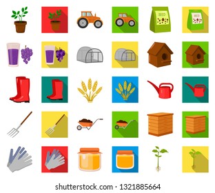 Farm and gardening cartoon,flat icons in set collection for design. Farm and equipment vector symbol stock web illustration.