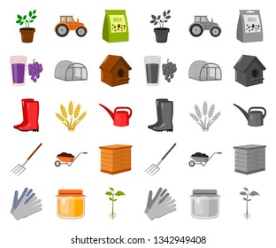 Farm and gardening cartoon,mono icons in set collection for design. Farm and equipment vector symbol stock web illustration.