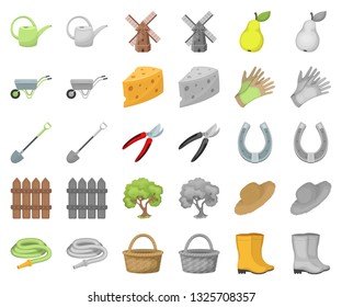 Farm and gardening cartoon,monochrom icons in set collection for design. Farm and equipment vector symbol stock web illustration.