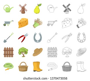 Farm and gardening cartoon,outline icons in set collection for design. Farm and equipment vector symbol stock web illustration.