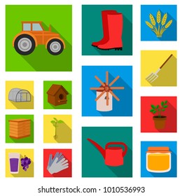 Farm and gardening flat icons in set collection for design. Farm and equipment vector symbol stock web illustration.