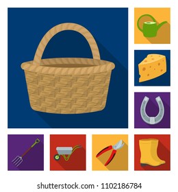 Farm and gardening flat icons in set collection for design. Farm and equipment vector symbol stock web illustration.