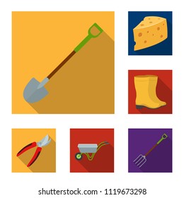 Farm and gardening flat icons in set collection for design. Farm and equipment vector symbol stock web illustration.