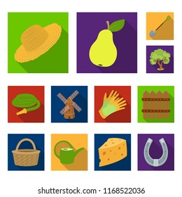 Farm and gardening flat icons in set collection for design. Farm and equipment vector symbol stock web illustration.