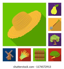 Farm and gardening flat icons in set collection for design. Farm and equipment vector symbol stock web illustration.