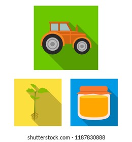 Farm and gardening flat icons in set collection for design. Farm and equipment vector symbol stock web illustration.