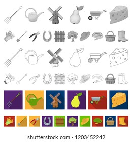 Farm and gardening flat icons in set collection for design. Farm and equipment vector symbol stock web illustration.