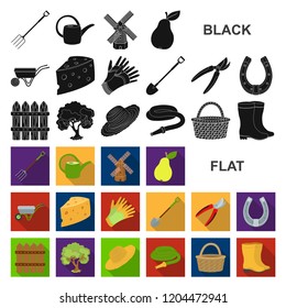 Farm and gardening flat icons in set collection for design. Farm and equipment vector symbol stock web illustration.