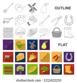 Farm and gardening flat icons in set collection for design. Farm and equipment vector symbol stock web illustration.